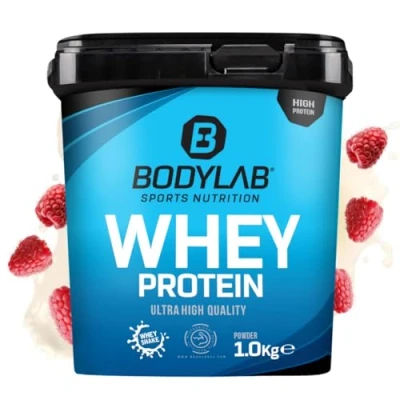 Imagen de Bodylab24 Whey Protein Powder Frambuesa Yogur 1kg, polvo rico en proteína para músculos más fuertes, la de suero puede promover construcción músculo, con 80% proteína, sin aspartamo