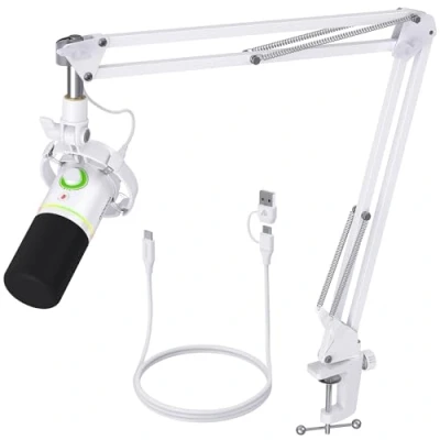 Imagen de MAONO Kit de micrófono dinámico XLR/USB, RGB para podcast con software, silencio, perilla ganancia, control volumen, brazo transmisión, juegos, voz en off,