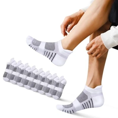 Imagen de EKSHER Calcetines Deporte Hombre Tobilleros Mujer Antiampollas Antideslizantes 8 Pares Blancos Algodon Running