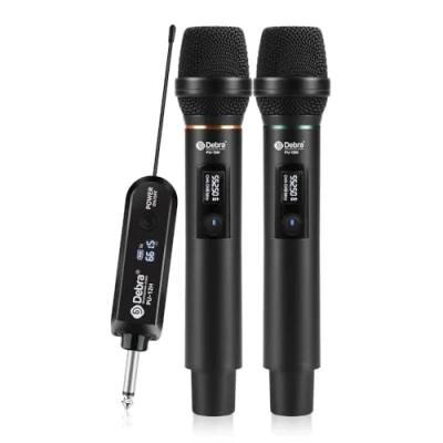 Imagen de D Debra Microfono Inalambrico,Sistema de micrófono dinámico inalámbrico Dual UHF,Micrófono Mano Metal para Karaoke con Receptor Canto Recargable,Micrófono Karaoke,Iglesia,Discurso,Boda