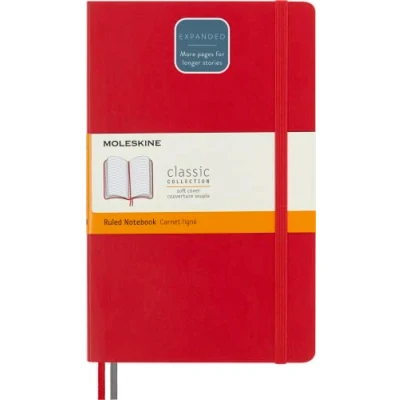 Imagen de Moleskine Cuaderno Clásico con Hojas de Rayas, Tapa Blanda y Cierre Goma Elástica, Tamaño Grande 13 x 21 cm, Color Rojo Escarlata, 400 Páginas