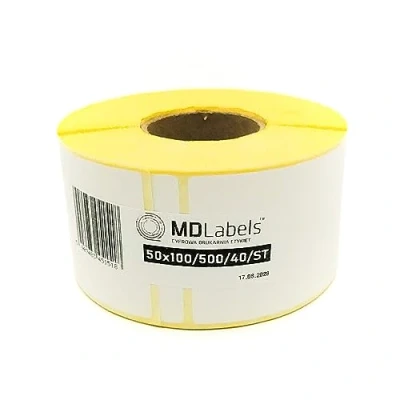 Imagen de MDlabels etiquetas térmicas blancas en rollo, 50 x 100 mm 500 unidades, adhesivo permanente, para código de barras, adhesivas escribir