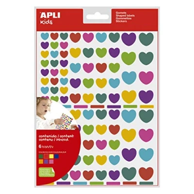 Imagen de APLI Kids 18767 Bolsa de 624 gomets corazones en tamaños surtidos, removibles, multicolor, 6 hojas