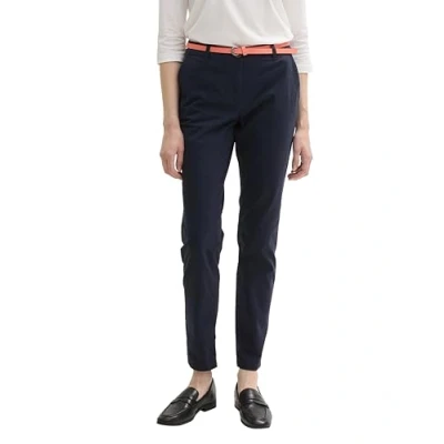 Imagen de TOM TAILOR 1016542 Pantalones chinos lisos con cinturón para Mujer, Azul (10668 Sky Captain Blue), 34W / 32L