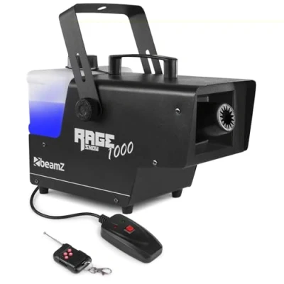 Imagen de Máquina de nieve BeamZ Rage 1000 con mando inalámbrico Efecto copo Depósito grande 2000 ml Maquina artificial Potencia vatios Decoración navidad, Fiestas, Mercados