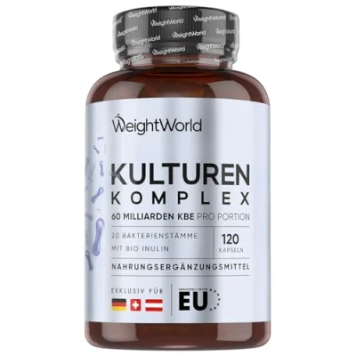 Imagen de Probióticos y Prebióticos Intestinales con 60 Mil Millones de UFC 120 Cápsulas Veganas Cultivo 20 Cepas Bacterianas Para Bienestar Interno Equilibrio del Organismo, 2 Meses Suministro
