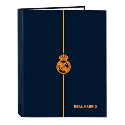 Imagen de Safta REAL MADRID 2ª EQUIPACIÓN 24/25 Carpeta con Folios 4 Anillas, Ideal para Niños de Diferentes Edades, Cómoda y Versátil, Calidad Resistencia, 26.5x33 cm, Color Azul Marino