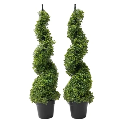 Imagen de boj artificial, 2 unidades, hoja en espiral, simulación, bonsái, torres de árboles torre 90 cm alto, verde