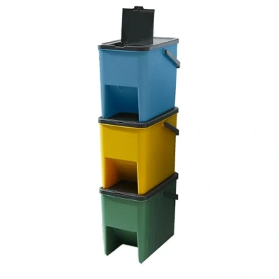 Imagen de KITCHEN MOVE Bergen Juego de 4 cubos apilables 20 l para reciclaje 80 Papelera clasificación selectiva plástico, colores amarillo, azul, verde y gris
