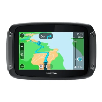 Imagen de TomTom GPS para motocicletas Rider 50 (4,3 pulgadas con carreteras montañosas, actualizaciones mediante Wi Fi, info tráfico en tiempo real, Radares de 3 meses, 24 mapas)