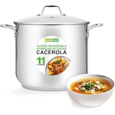 Imagen de Nutrichef Olla induccion grande, 12 cuartos, Acero inoxidable 18/8, Induccion, Tapa, Caldo, Estofado