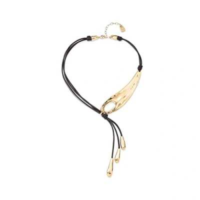 Imagen de UNOde50 Collar corto de latigo ajustable con ala libelula bañado en oro 18k y 3 flecos gotas