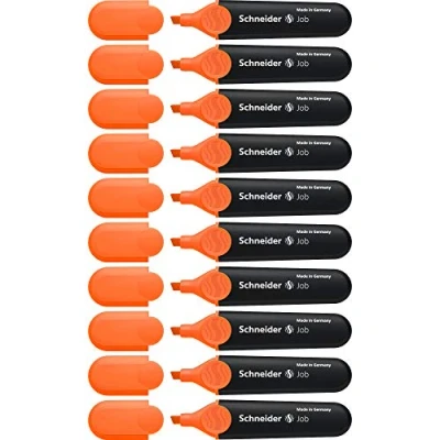 Imagen de Schneider job 150 Rotulador subrayador (rellenable, resiste a la luz, con enganche), color naranja, 10 unidades