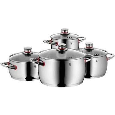 Imagen de WMF Quality One Batería de cocina, 4 Piezas, acero inoxidable, inducción, asas termorresistentes, 1 cacerola baja 20 cm, 3 cacerolas altas 16 cm y 24 con tapa