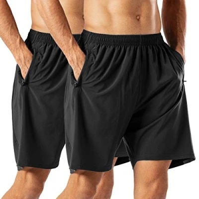 Imagen de HMIYA Pantalones Cortos Deportivos para Hombre Transpirable Secado Rapido Running Fitness Gym(Negro/Negro M)