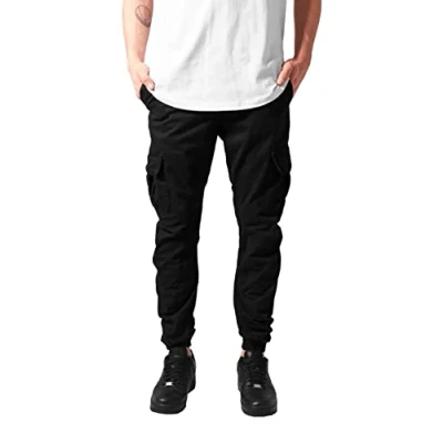 Imagen de URBAN CLASSICS Pantalón jogging Cargo con bolsillos de parche 2 laterales y traseros, ajuste slim fit, color liso, cintura cordón, puños elásticos, negro, talla XL