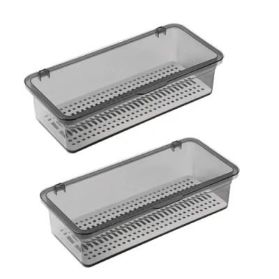 Imagen de AMIUHOUN bandeja para cubiertos con tapa, almacenamiento de utensilios plástico, organizador cajones cubiertos, recipiente