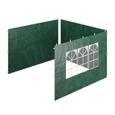 Imagen de Relaxdays Laterales Carpa 2x3 m Set de 3, Impermeables, Cerramientos con Cierre Contacto, Ventanas, Color Verde, 200 x 300 0.1 cm