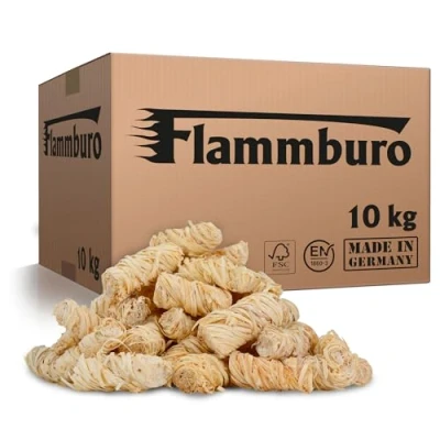Imagen de FLAMMBURO (10 kg / 800 Piezas) Encendedor ecológico para chimeneas y barbacoas Madera Natural Cera Vegetal Lana de leña, Pastillas Encendido Ideal Chimenea, Estufa, Fuego, Fogatas