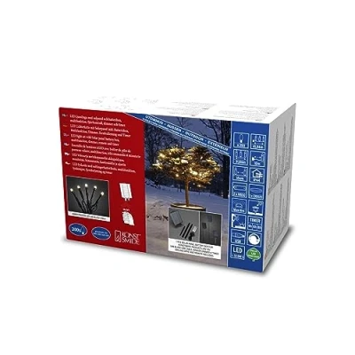 Imagen de Konstsmide 3814 800SP Guirnalda de luces LED (200 diodos ámbar, cable negro, 2 pilas litio/1 CR2025 incluidos)