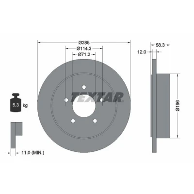 Imagen de TEXTAR 92169100 Disco de freno 285 12 05/05 114,3 macizo sin perno sujeción rueda, buje rueda FORD USA: Explorer Mk2, Mk1