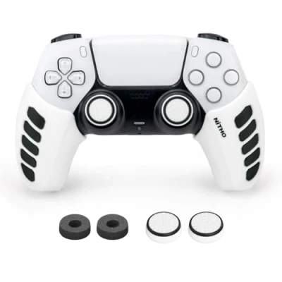 Imagen de NiTHO Gaming Kit para Mando de Playstation 5, Incluye Mangos Silicona Antisudor, Anillos Precisión, Empuñaduras Pulgar, Mejorar el Control del Juego y Precisión PS5 Blanco