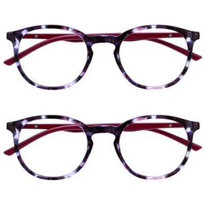 Imagen de OPULIZE Met Gafas de Lectura Pack 2 Montura Redonda Morada Carey Rojo Resistente a Arañazos Bisagras Muelle Ordenador Gaming Antirreflejante Hombre Mujer RR60 5 +1.00