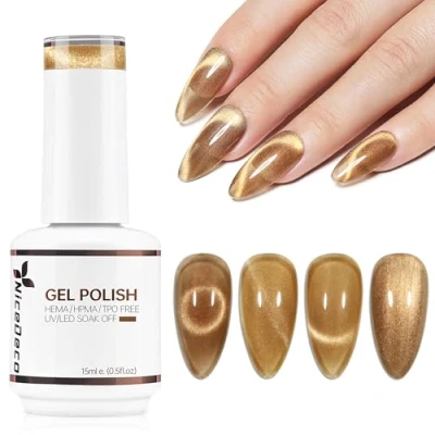 Imagen de Nicedeco Esmalte Ojo Gato Semipermanente, Sin HEMA Gel de con Cambio Color Magnético Meta Cosmico Uñas para UV LED Nail Art Manicure Salon DIY Vegano N296