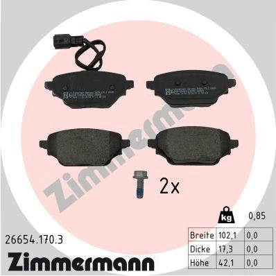 Imagen de ZIMMERMANN 26654.170.3 Juego de pastillas freno con contacto avisador desgaste tornillos Foto correspondiente a la entrega