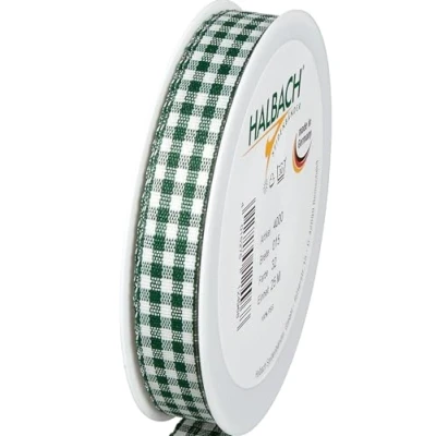 Imagen de Halbach Seidenbänder Vichy cinta de regalo a cuadros (verde oscuro), ancho 15 mm, longitud 25 m, fabricada en Alemania, muchos colores