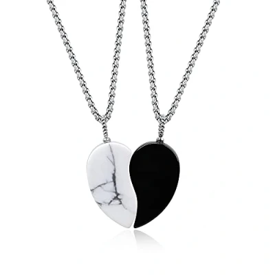 Imagen de COAI Par de Collares para Amantes con Colgantes Medio Corazón Piedras Naturales Semipreciosas