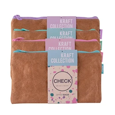 Imagen de APLI 19156 Bolsa opaca zipper bag textura Kraft Portatodo tamaño CHECK (230 x 130 mm) Envío color aleatorio