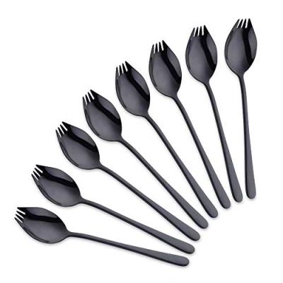 Imagen de Do Buy Cuchara Tenedor Cuchillo Buffet sopera 3 en 1 Vajilla al Aire Libre Camping Acero Inoxidable (Negro)
