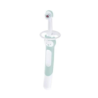 Imagen de MAM cepillo de dientes para bebé con mango largo sostener juntos, infantil limpieza suave los dientes, a partir 5 meses, color turquesa