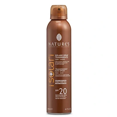 Imagen de Nature&#039;s iSolari protección solar en spray transparente SPF 20, corporal, rápida absorción, resistente al agua, 200 ml