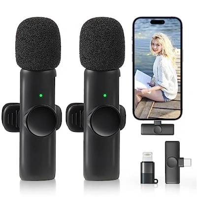 Imagen de ZWOOS Micrófono Lavalier inalámbrico, Mini inalámbrico Compatible con iPhone iPad, para teléfono móvil grabación de Video,para Youtube/Streaming/Vlog/Twitch/Facebook Live