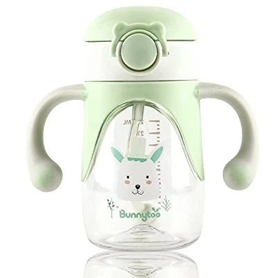 Imagen de Bunnytoo Vasos de Entrenamiento con Asas,280ml Vaso Bebé，Vaso antiderrames,Sujeción por asas,válvula antigoteo, sin BPA, A partir 6 meses,Fácil limpiar Verde
