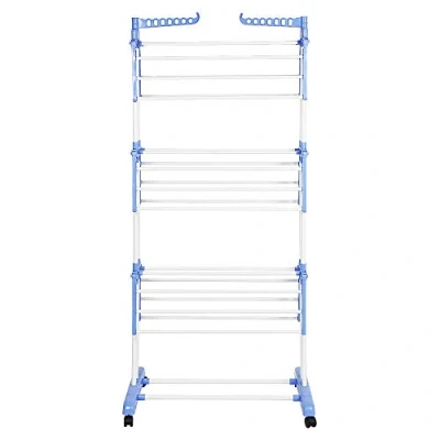Imagen de Yizhe Tendedero Ropa Plegable,Estante Tubo Acero Lavanderia Tendero, Vertical, Inoxidable a Prueba de Herrumbre con Alas Laterales,Tendedero Plegable Tres Capas