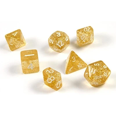 Imagen de shibby 7 Dados de Purpurina poliédrica para Juegos rol y Mesa en Oro con Bolsa