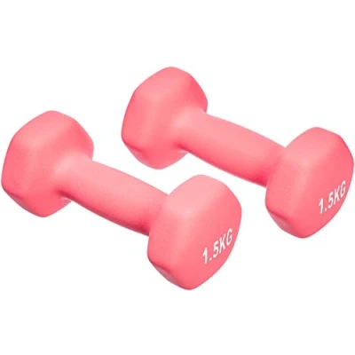 Imagen de Amazon Basics Par de mancuernas neopreno, 3 kg (2 x 1.5 kg), Rosa