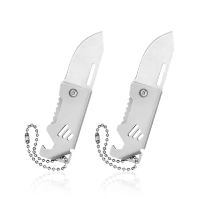 Imagen de Mini Cuchillo Plegable De 2 Piezas, Navaja Bolsillo Acero Inoxidable, Llavero, Portátil, Apertura Caja Exprés, Multifuncional