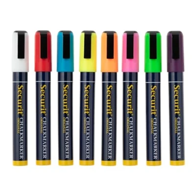 Imagen de Set de 8 rotuladores ilustrografía para dibujo instrumentos, indicadores oficina, punta estrecha cincel, colores: blanco, rosa, rojo, naranja, amarillo, verde, azul y morado.