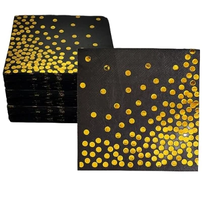 Imagen de CEILIWEN servilletas negras y doradas, 100 unidades, de 33 x cm, desechables para fiestas