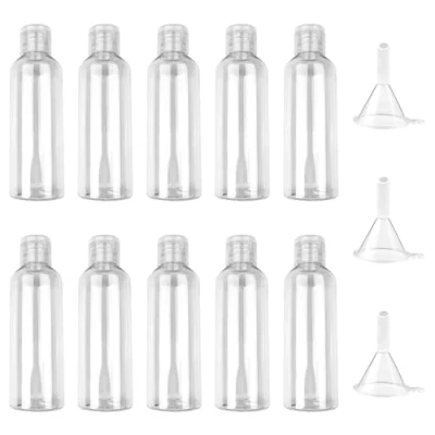 Imagen de Newpop 10 Piezas Botes Viaje Rellenables 100ml, de Avion Plastico con 3 Embudos, Botellas Transparentes, Envases para Viajar en Toner, Gel Ducha, Loción, Champú