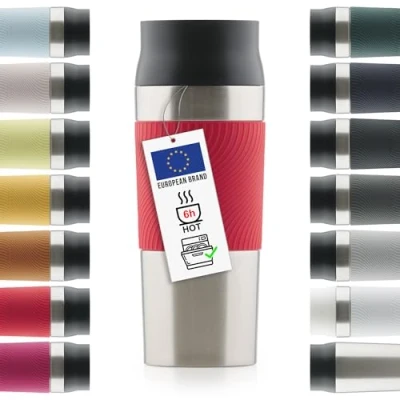 Imagen de Blumtal Vaso Termo café para llevar de a prueba fugas, mantiene las bebidas 12h frías y 6h calientes, con práctico cierre Quick Press, Libre BPA, Rojo, 500 ml