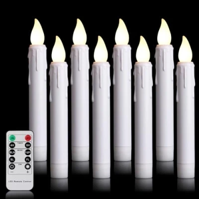 Imagen de FREEPOWER 8 Velas LED Blancas con Mando a Distancia Temporizador Parpadeantes, Funciona Pilas, Luz Blanca Cálida Regulable, Decoración Navidad, 2x17cm