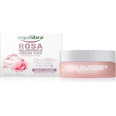 Imagen de Equilibra Crema facial de color rosa hialurónico antienvejecimiento a base extracto damascena y ácido hialurónico, hidratante suavizante, absorción rápida, sin uñas, 50 ml