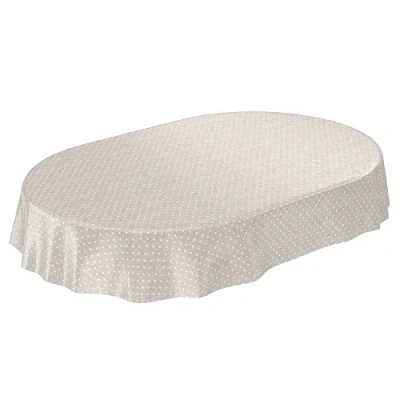 Imagen de ANRO Mantel de Hule Lunares Beige, Ovalado, 220 x 140, 140 cm, Borde Corte