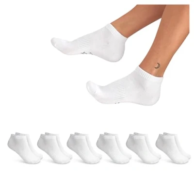 Imagen de MISOX 6 Pares Calcetines Tobilleros de Algodón Unisex Blanco y Negro (38 44) (FR/ES, Números, 38, 44, Regular, 6, Blanco)