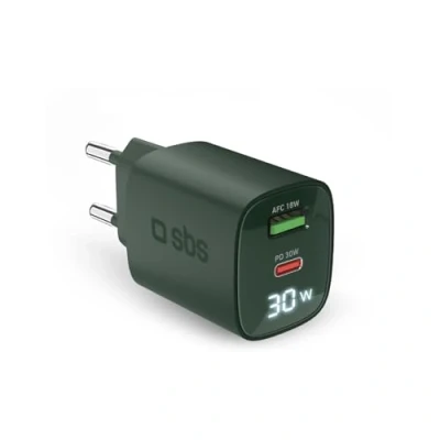 Imagen de Cargador De Pared Sbs Power Control Con Pantalla Lcd 30w Usb c/usb a Azul